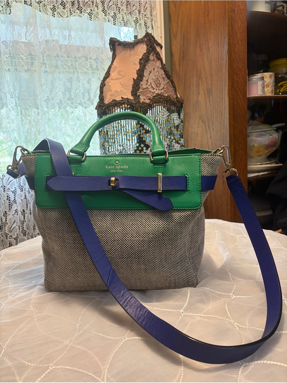 Kate Spade NEW YORK Knit & Leather Handbag Purse Medium Tote